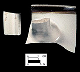 Dipped white salt-glazed, mug&nbsp;rim&nbsp;sherds. Oxon Hill, 18PR175, vessels #2336 (left), and #235 (right).